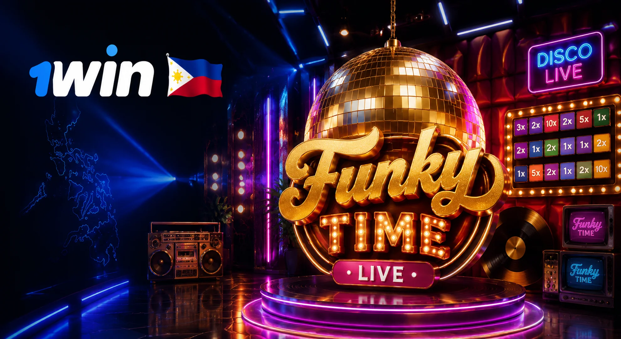Funky Time retro live game show available on 1win online casino PH