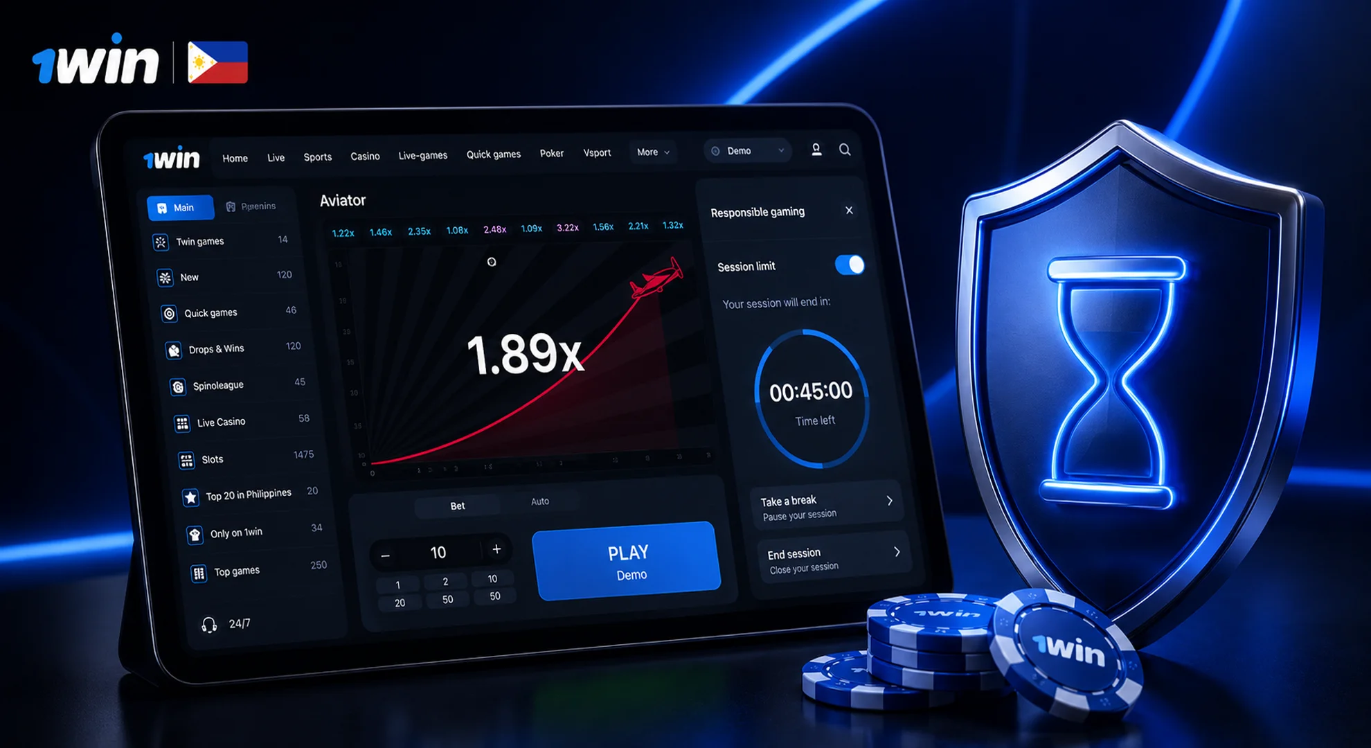 Play safely with responsible gambling session limit tools on 1win PH