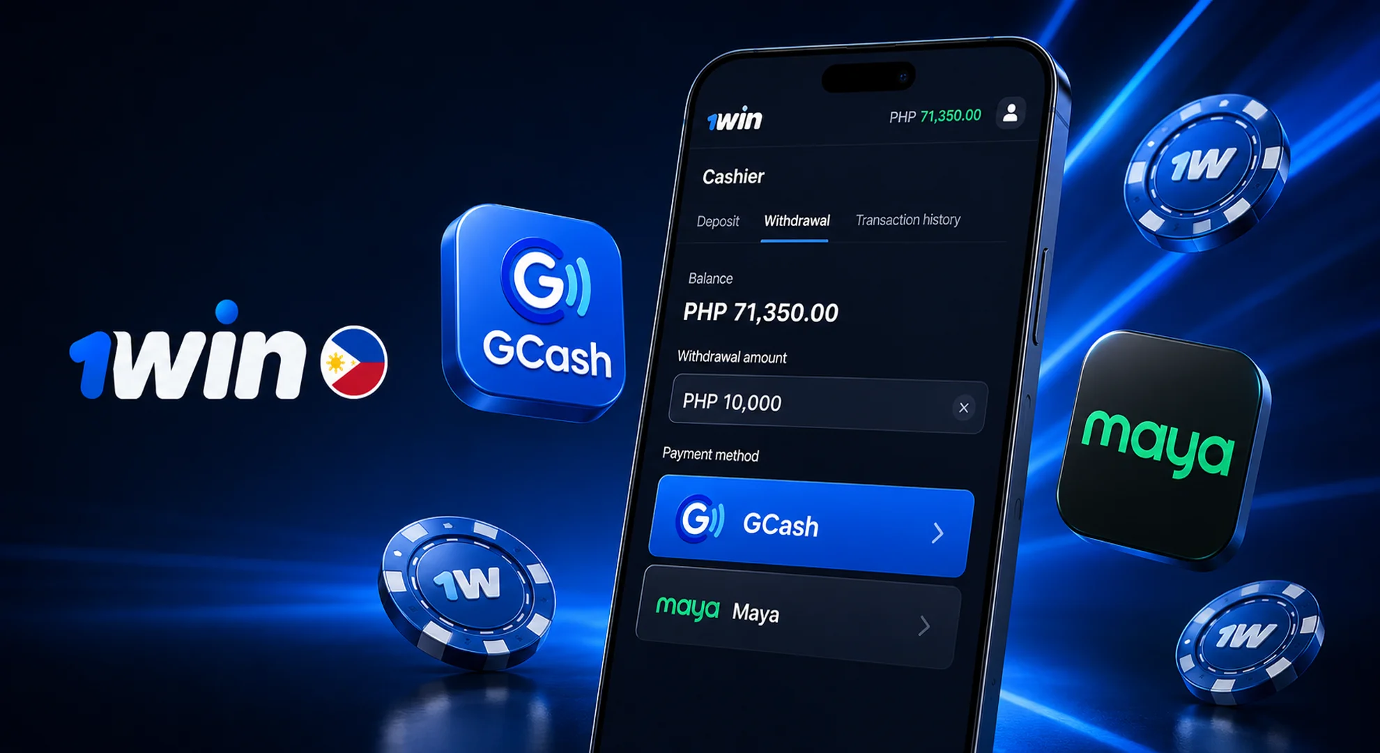 Fast withdrawal of winnings to GCash and Maya on 1win Philippines