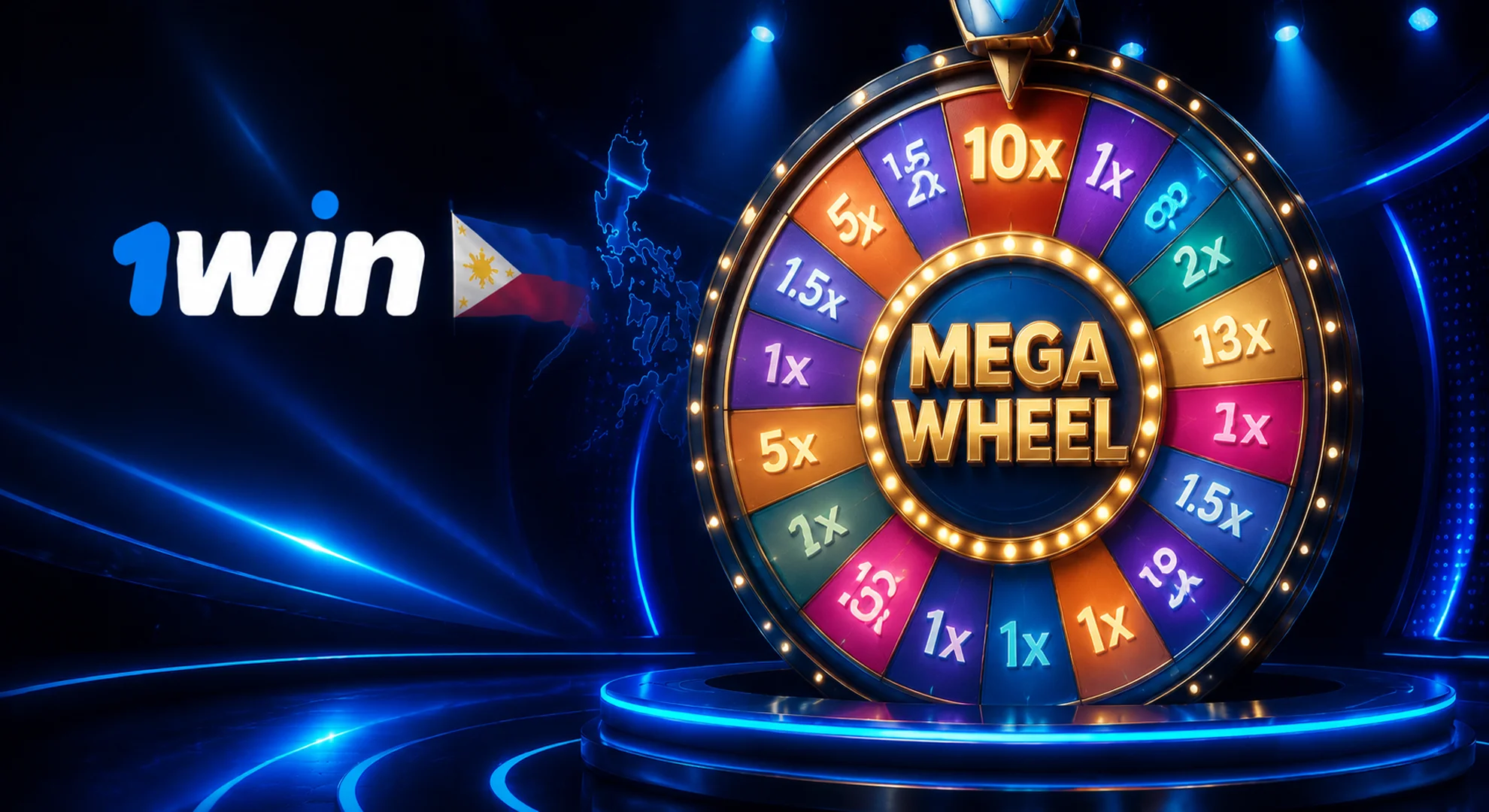 Mega Wheel live multiplier show on 1win casino Philippines platform