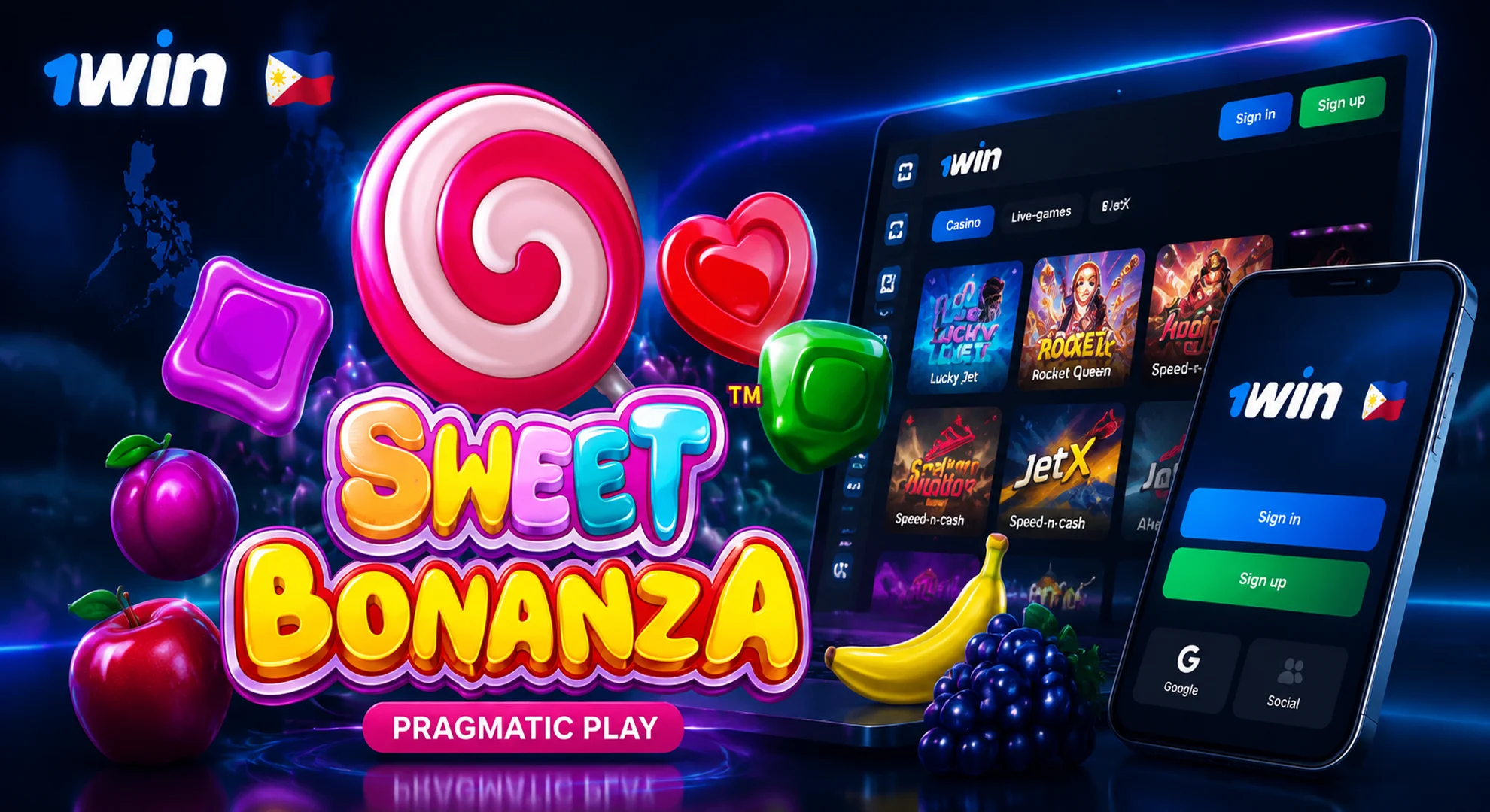 Sweet Bonanza slot game by Pragmatic Play on 1win casino online